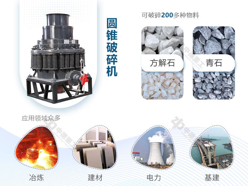 圓錐破能處理多種物料，且應用領域廣泛